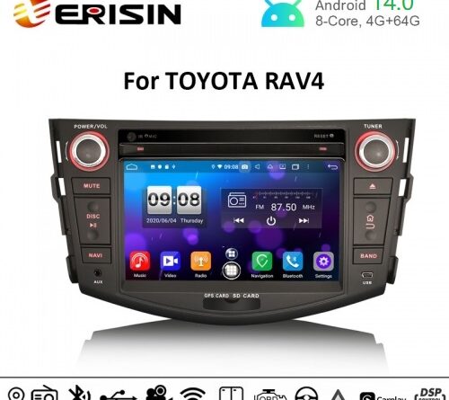 Erisin ES8724R 7″ Octa-Core Android 14.0 Car DVD GPS CarPlay & Auto GPS TPMS DVR for TOYOTA RAV4 2012