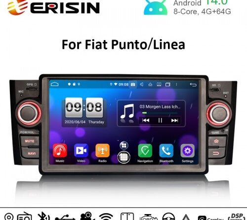 Erisin ES8723L 7″ Android 14.0 Car Stereo for Fiat Punto Linea CarPlay & Auto 4G DAB+ DSP GPS Multimedia Video Player