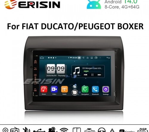 Erisin ES8774D 7″ 64G Android 14.0 Car Stereo CarPlay Auto DSP GPS TPMS DVR 4G BT for FIAT DUCATO CITROEN JUMPER