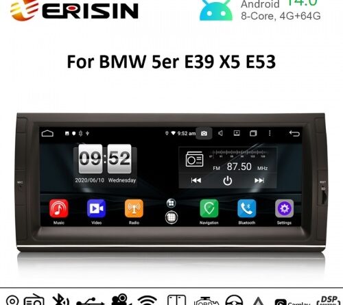 Erisin ES8725B 10.25″ Android 14.0 Car Radio GPS Navi For BMW 5er E39 X5 E53 M5 CarPlay Auto 4G DAB+ DSP Stereo